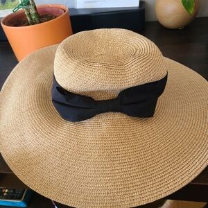 Nordstrom Tan Straw Hat with Black Bow